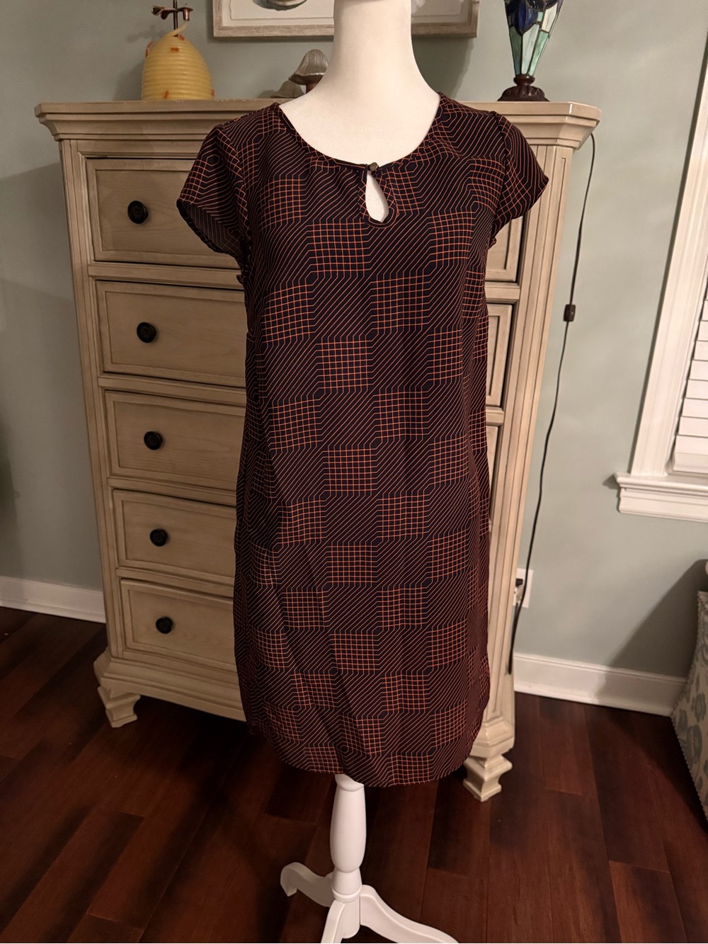Sonoma Brown Midi Dress with Orange Geometric Print